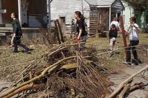 Schad employees move debris.