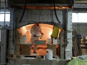 Schad contractors reline a brazing furnace in Detroit with refractory brick.