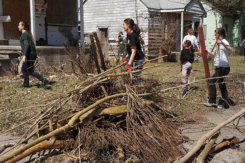 Schad employees move debris.